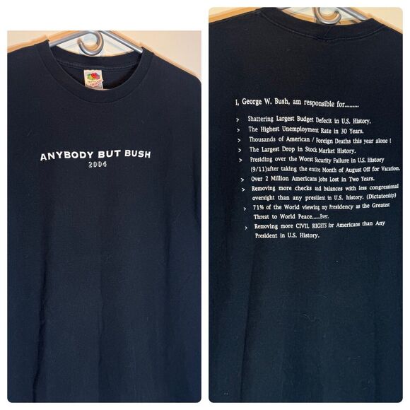 Vintage Anti George Bush 2004 Elections Political T Shirt Double Sided Black XL